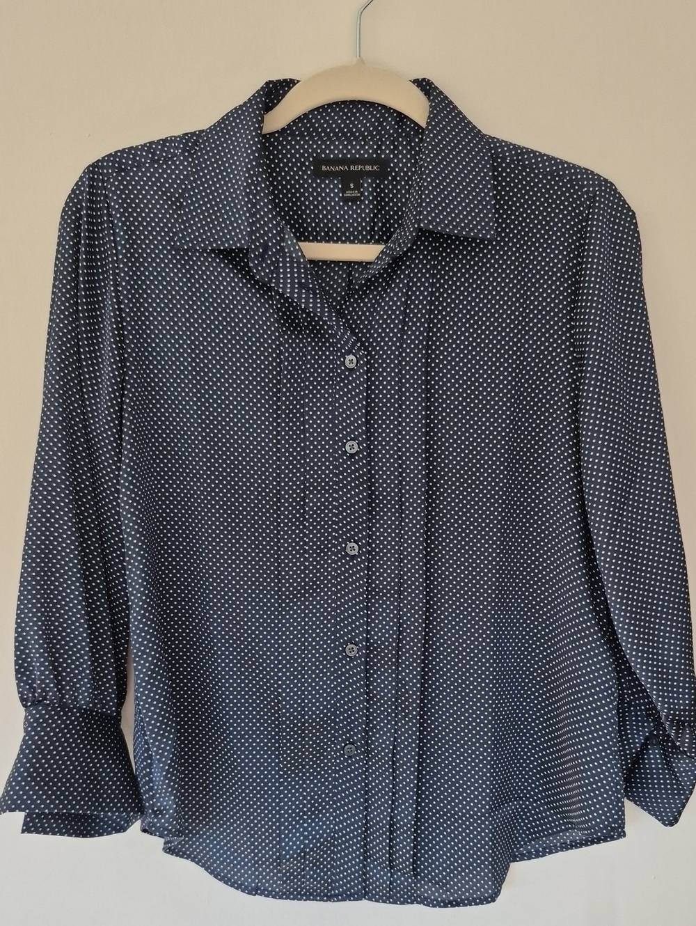 Banana Republic Navy and White Polka Dot Button-Down Shirt